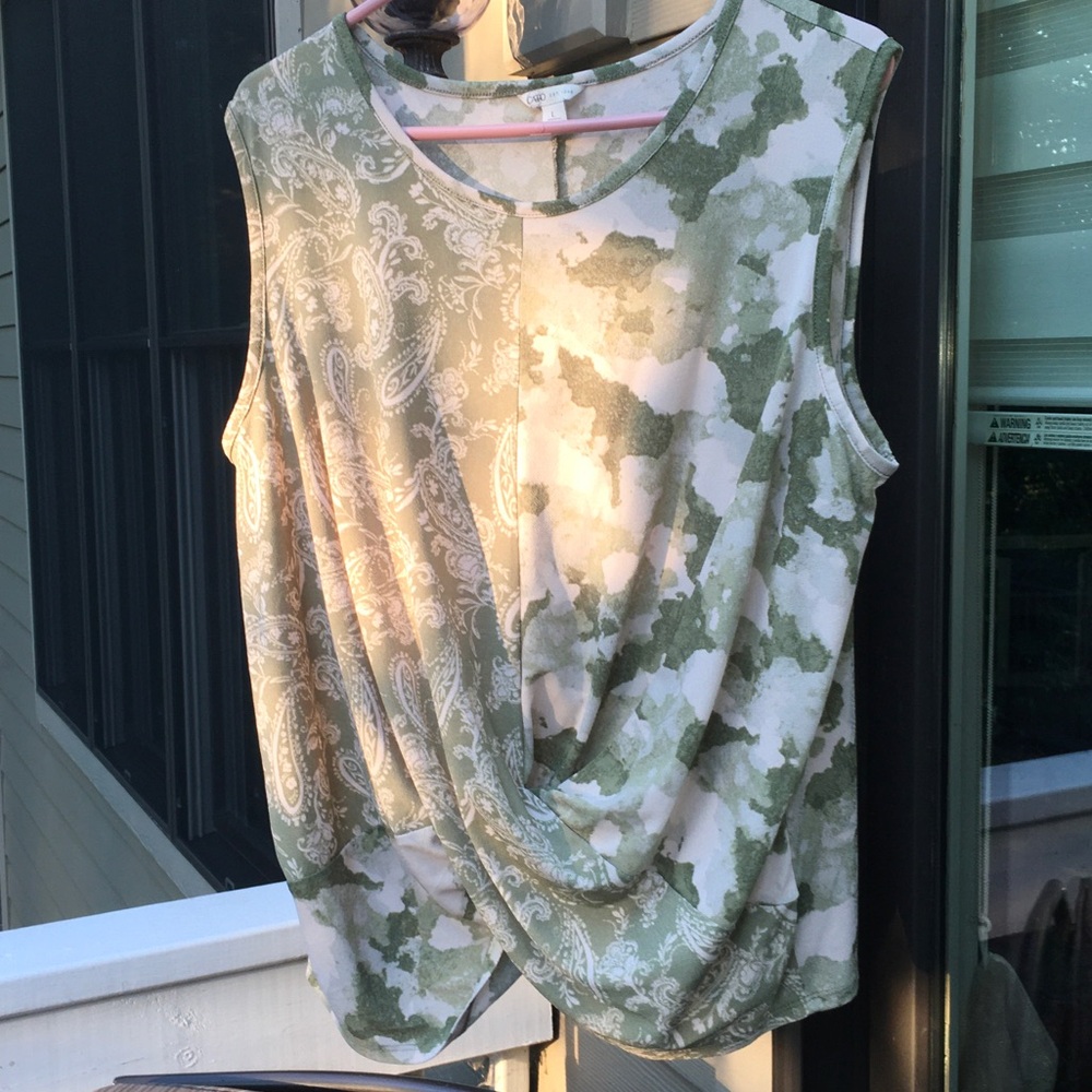Cato Olive and Cream Paisley Tank Top